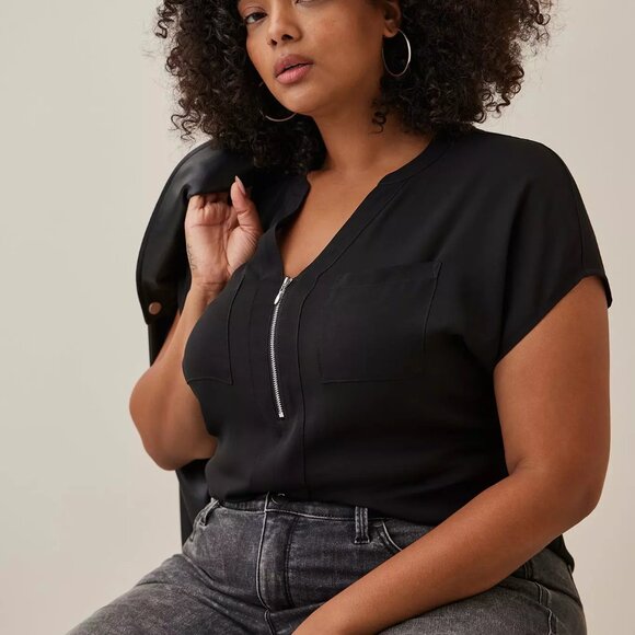 Torrid Georgette Zip-Front Dolman Tunic Blouse 4X - Picture 2 of 16